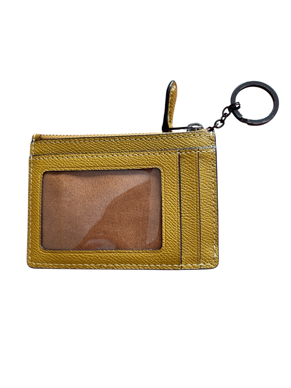 Coach Mustard Yellow Leather ID Card Case with Keyring - Picture 2 of 4
